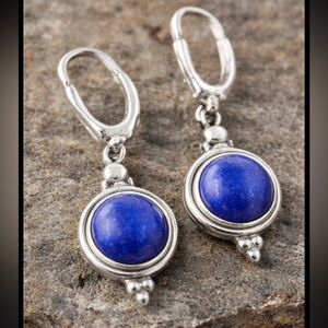 Sterling Silver 925 Lapis Lazuli Leverback Dangle Earrings (Pyrite Flecks)